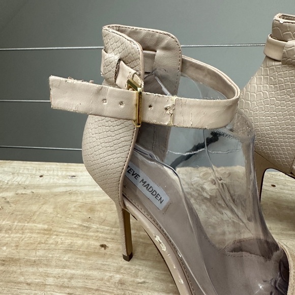 Steve Madden nude suede snakeskin pump pointed adjustable ankle strap size 8.5 - Picture 4 of 10